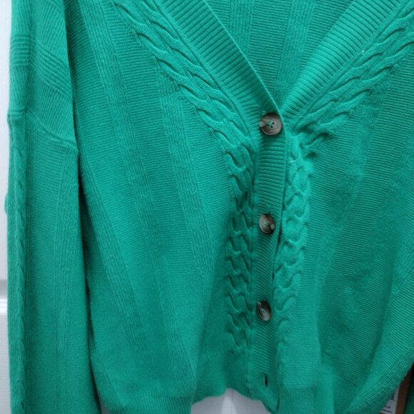 Cyrus NYC Green Cable Knit Cardigan XL Women NWT V-Neck Button Sweater - Picture 3 of 7